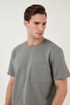 Bisiklet Yaka Tek Cepli Pamuklu Oversize Erkek T Shirt 5902305 AÇIK HAKİ