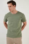 Bisiklet Yaka Tek Cepli Pamuklu Oversize Erkek T Shirt 5902305 ELMA YEŞİLİ