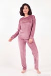 Bisiklet Yaka Yumuşak Dokulu Parlak Kadife Kadın Pijama Takımı 6094209 PUDRA
