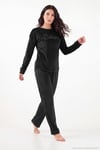 Bisiklet Yaka Yumuşak Dokulu Parlak Kadife Kadın Pijama Takımı 6094209 SİYAH