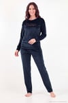 Bisiklet Yaka Yumuşak Dokulu Parlak Kadife Kadın Pijama Takımı 6094209 LACİVERT