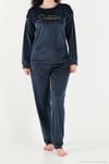Bisiklet Yaka Yumuşak Dokulu Parlak Kadife Kadın Pijama Takımı 6094209 LACİVERT