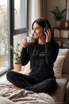 Bisiklet Yaka Yumuşak Dokulu Parlak Kadife Kadın Pijama Takımı 6094209 SİYAH