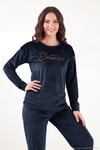 Bisiklet Yaka Yumuşak Dokulu Parlak Kadife Kadın Pijama Takımı 6094209 LACİVERT