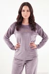 Bisiklet Yaka Yumuşak Dokulu Parlak Kadife Kadın Pijama Takımı 6094209 LİLA