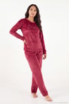 Bisiklet Yaka Yumuşak Dokulu Parlak Kadife Kadın Pijama Takımı 6094209 BORDO
