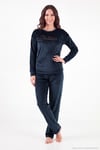 Bisiklet Yaka Yumuşak Dokulu Parlak Kadife Kadın Pijama Takımı 6094209 LACİVERT
