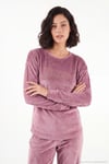 Bisiklet Yaka Yumuşak Dokulu Parlak Kadife Kadın Pijama Takımı 6094209 PUDRA