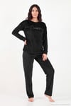 Bisiklet Yaka Yumuşak Dokulu Parlak Kadife Kadın Pijama Takımı 6094209 SİYAH