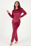 Bisiklet Yaka Yumuşak Dokulu Parlak Kadife Kadın Pijama Takımı 6094209 BORDO