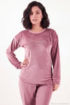 Bisiklet Yaka Yumuşak Dokulu Parlak Kadife Kadın Pijama Takımı 6094209 PUDRA