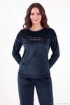 Bisiklet Yaka Yumuşak Dokulu Parlak Kadife Kadın Pijama Takımı 6094209 LACİVERT
