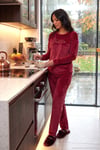 Bisiklet Yaka Yumuşak Dokulu Parlak Kadife Kadın Pijama Takımı 6094209 BORDO