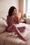 Bisiklet Yaka Yumuşak Dokulu Parlak Kadife Kadın Pijama Takımı 6094209 PUDRA