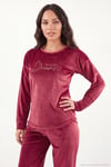 Bisiklet Yaka Yumuşak Dokulu Parlak Kadife Kadın Pijama Takımı 6094209 BORDO
