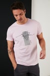 Buratti Baskılı % 100 Pamuk Bisiklet Yaka Slim Fit Erkek T Shirt 541MARTİNA AÇIK PEMBE