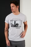 Buratti Baskılı % 100 Pamuk Bisiklet Yaka Slim Fit Erkek T Shirt 541PERFECTWAVE AÇIK GRİ