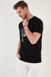 Buratti Baskılı % 100 Pamuk Slim Fit Bisiklet Yaka Erkek T Shirt 646B3860 SİYAH