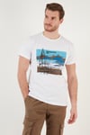 Buratti Baskılı Bisiklet Yaka % 100 Pamuklu Slim Fit Erkek T Shirt 541YELKEN24 BEYAZ