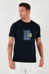 Buratti Baskılı Pamuklu Bisiklet Yaka Slim Fit Erkek T Shirt 646R8040 LACİVERT