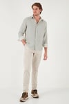 Buratti Çizgili Regular Fit Pamuklu Uzun Kollu Erkek Gömlek CF25S129721 AÇIK HAKİ