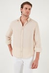 Buratti Çizgili Regular Fit Pamuklu Uzun Kollu Erkek Gömlek CF25S129721 VİZON