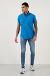Buratti Düğmeli Yaka Pamuklu Slim Fit Cepli Erkek Gömlek CF21S111153 ORTA-MAVİ
