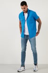 Buratti Düğmeli Yaka Pamuklu Slim Fit Cepli Erkek Gömlek CF21S111153 ORTA-MAVİ