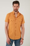 Buratti Düğmeli Yaka Pamuklu Slim Fit Cepli Erkek Gömlek CF21S111153 HARDAL