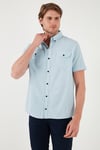 Buratti Düğmeli Yaka Pamuklu Slim Fit Cepli Erkek Gömlek CF21S111153 AÇIK MAVİ