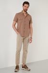 Buratti Düğmeli Yaka Pamuklu Slim Fit Cepli Erkek Gömlek CF21S111153 TOPRAK
