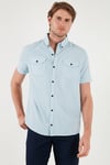 Buratti Düğmeli Yaka Pamuklu Slim Fit Cepli Erkek Gömlek CF21S111153 AÇIK MAVİ