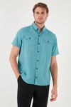 Buratti Düğmeli Yaka Pamuklu Slim Fit Cepli Erkek Gömlek CF21S111153 PETROL