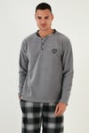 Buratti Ekose Regular Fit Bisiklet Yaka Kışlık Polar Erkek Pijama Takımı 609610013W4 GRİ