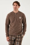 Buratti Ekose Regular Fit Bisiklet Yaka Kışlık Polar Erkek Pijama Takımı 609610013W4 CAMEL