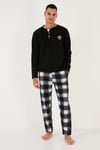 Buratti Ekose Regular Fit Bisiklet Yaka Kışlık Polar Erkek Pijama Takımı 60961001 SİYAH-BEYAZ