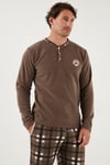 Buratti Ekose Regular Fit Bisiklet Yaka Kışlık Polar Erkek Pijama Takımı 609610013W4 CAMEL