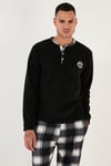 Buratti Ekose Regular Fit Bisiklet Yaka Kışlık Polar Erkek Pijama Takımı 60961001 SİYAH-BEYAZ