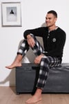Buratti Ekose Regular Fit Bisiklet Yaka Kışlık Polar Erkek Pijama Takımı 60961001 SİYAH-BEYAZ