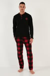 Buratti Ekose Regular Fit Bisiklet Yaka Kışlık Polar Erkek Pijama Takımı 60961001 SİYAH-KIRMIZI