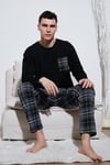 Buratti Ekoseli Cepli Beli Lastikli % 100 Pamuk Regular Fit Erkek Pijama Takımı 6572001 SİYAH-ANTRASİT