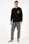 Buratti Ekoseli Cepli Beli Lastikli % 100 Pamuk Regular Fit Erkek Pijama Takımı 6572001 SİYAH-BEYAZ