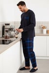 Buratti Ekoseli Cepli Beli Lastikli % 100 Pamuk Regular Fit Erkek Pijama Takımı 6572001 LACİVERT-SAKS