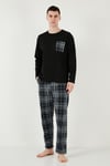 Buratti Ekoseli Cepli Beli Lastikli % 100 Pamuk Regular Fit Erkek Pijama Takımı 6572001 SİYAH-ANTRASİT