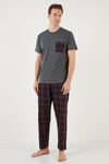 Buratti Ekoseli Pamuklu Regular Fit Kısa Kollu Erkek Pijama Takımı 6572002 ANTRASİT