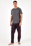 Buratti Ekoseli Pamuklu Regular Fit Kısa Kollu Erkek Pijama Takımı 6572006 FÜME