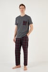 Buratti Ekoseli Pamuklu Regular Fit Kısa Kollu Erkek Pijama Takımı 6572002 ANTRASİT
