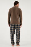 Buratti Ekoseli Regular Fit Düğmeli Bisiklet Yaka Kışlık Polar Erkek Pijama Takımı 60961008 CAMEL