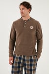 Buratti Ekoseli Regular Fit Düğmeli Bisiklet Yaka Kışlık Polar Erkek Pijama Takımı 60961008 CAMEL