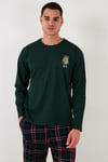 Buratti Ekoseli Regular Fit Yüksek Bel Cepli Bisiklet Yaka Erkek Pijama Takımı 6574002 YEŞİL